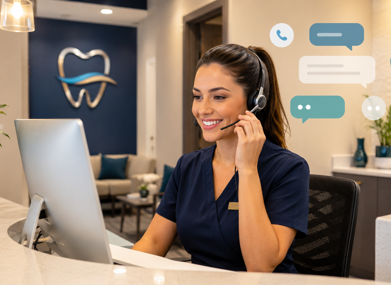 Dental clinic team member supported by digital patient follow-up workflows