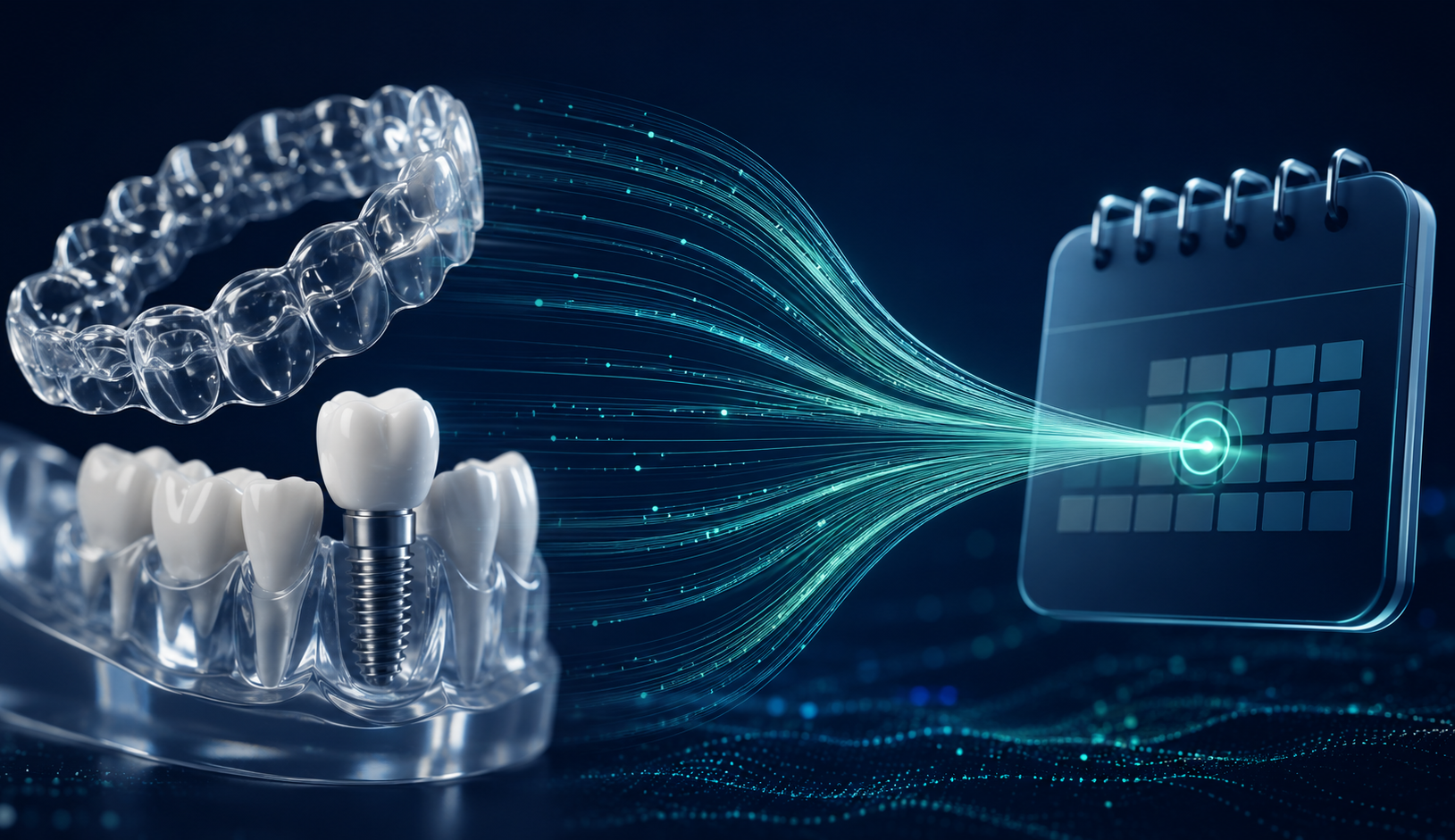 Dental implant, clear aligner and appointment pathway representing high-value treatment growth